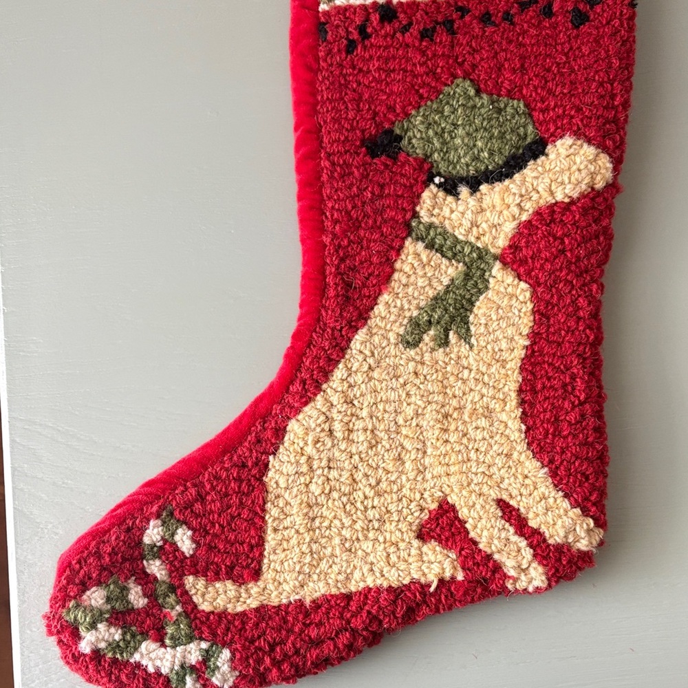 Festive Red Holiday Stocking with Dog Design